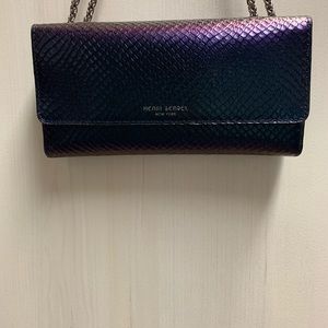 Henri Bendal chain purse iridescent black & purple
